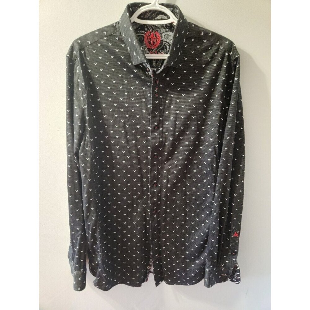 Au Noir Dress Shirt Black Long Sleeves Size 4 Bird Pattern